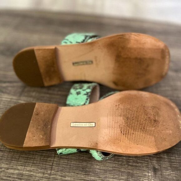 Louise et Cie Leather Sandal 5.5 M Green Snake Skin Hippie Indie Retro Chic 80s - Picture 8 of 9